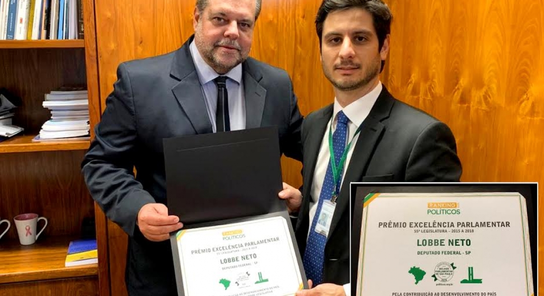 Lobbe Neto recebe prêmio de melhor parlamentar do Estado de São Paulo da atual Legislatura